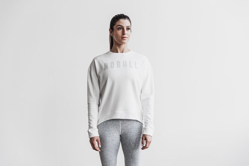 NOBULL Women's Crew Sweatshirts - White - Ireland (2734OAHME)